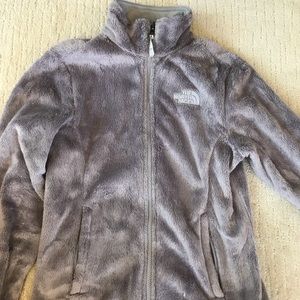 Grey north face fuzzy zip up